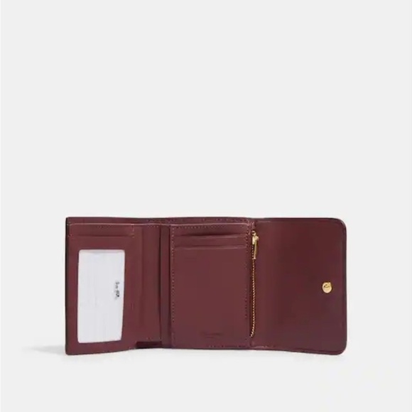 Coach Small Trifold Colorblock Wallet in Pink w Wine NWT - Picture 3 of 3